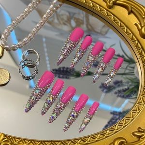 Om1166 French Reinstone Handmade Press On Nails